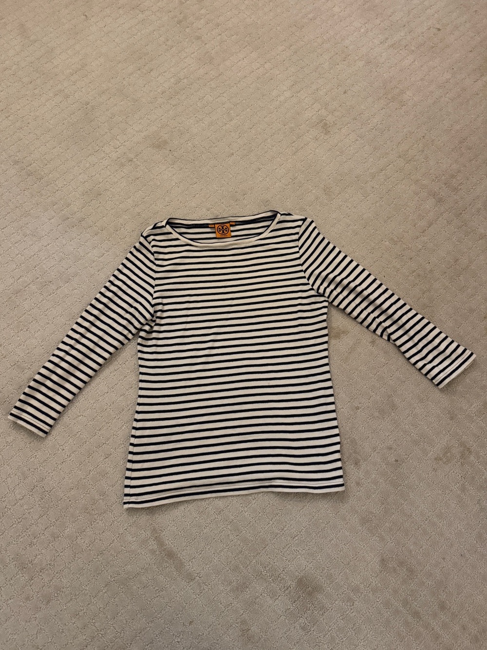 Tory Burch Black & White Striped Long Sleeve Tee